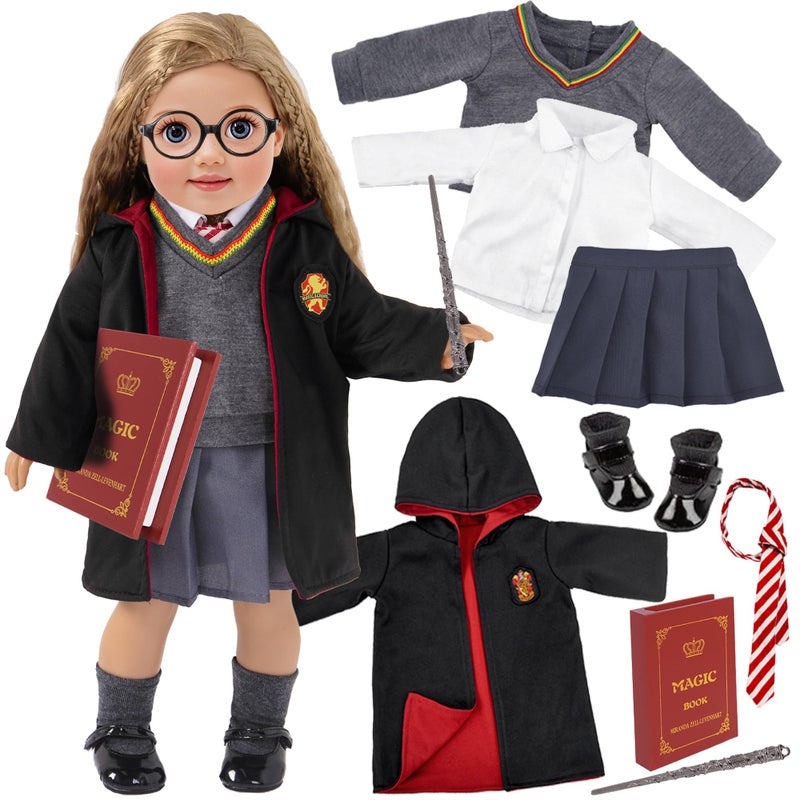 ebuddy 18 inch Doll Clothes and Accessories School Uniform Costume Doll Clothing Accessories Set 10 Pcs for 18 inch Girl Dolls - Image 1